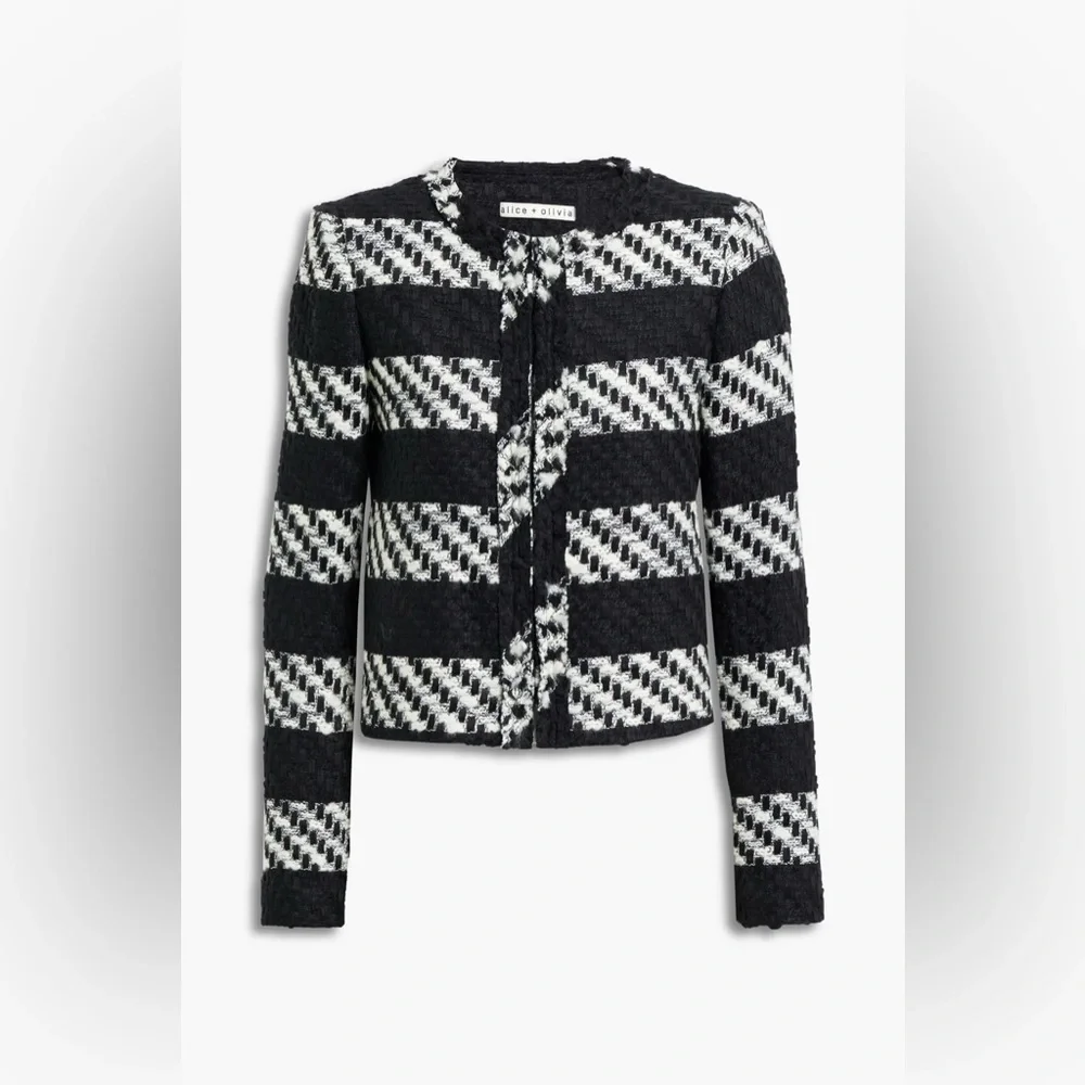 Alice + Olivia Black & White Tweed Cropped Jacket Blazer Size M - Picture 2 of 6